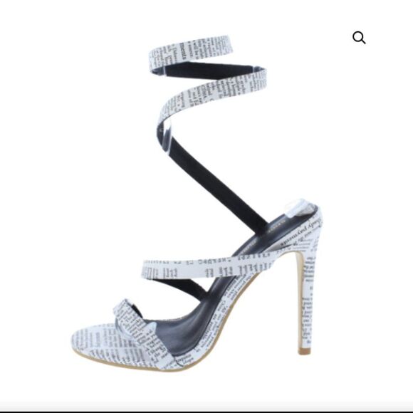 NEWSPAPER PRINTED HEEL SANDAL - Picture 1 of 4
